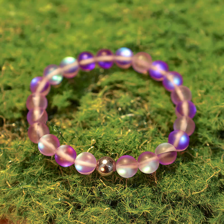 Olivenorma 8mm Mermaid Glass Stainless Steel Beaded Bracelet - image 2