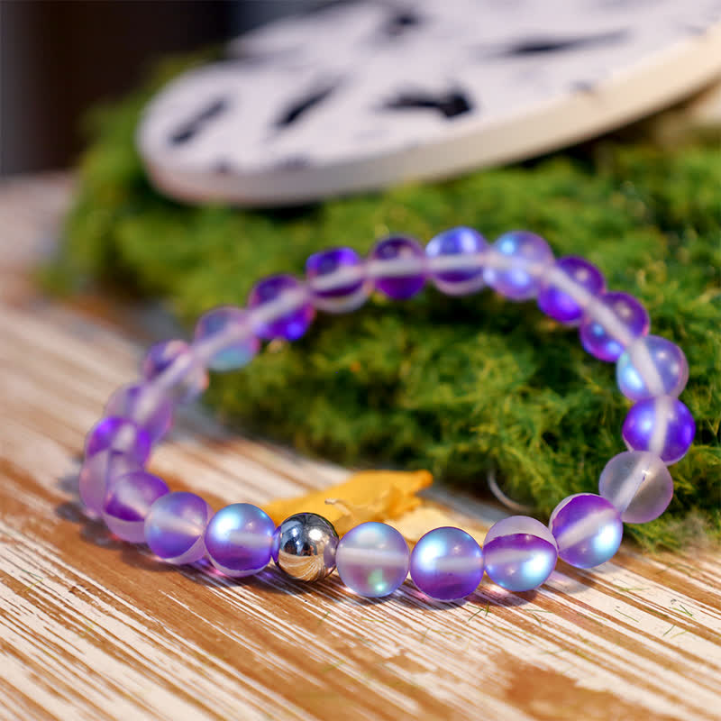 Olivenorma 8mm Mermaid Glass Stainless Steel Beaded Bracelet - image 1
