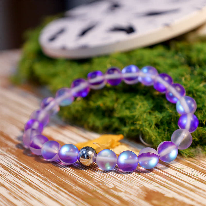 Olivenorma 8mm Mermaid Glass Stainless Steel Beaded Bracelet - image 1