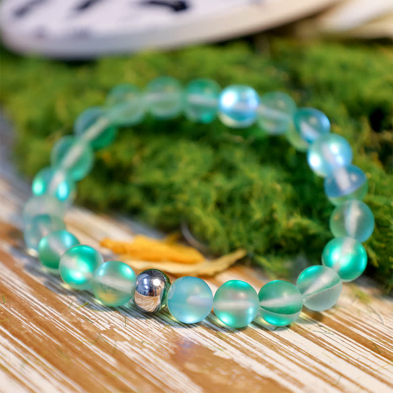 Olivenorma 8mm Mermaid Glass Stainless Steel Beaded Bracelet - image 12