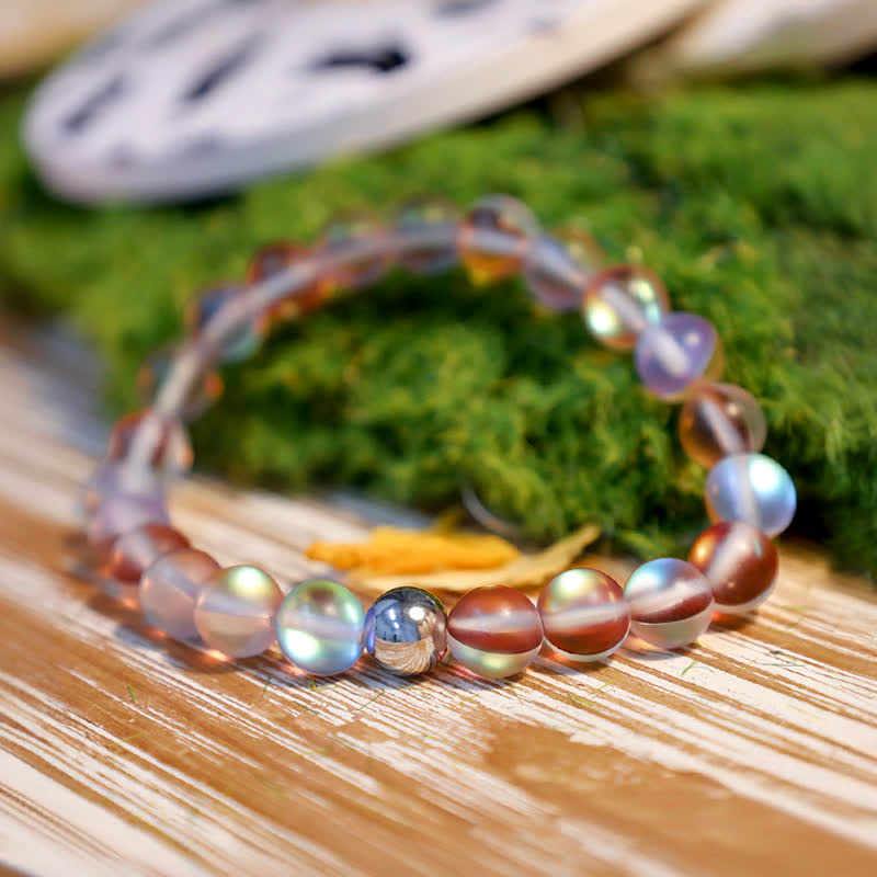 Olivenorma 8mm Mermaid Glass Stainless Steel Beaded Bracelet - image 16