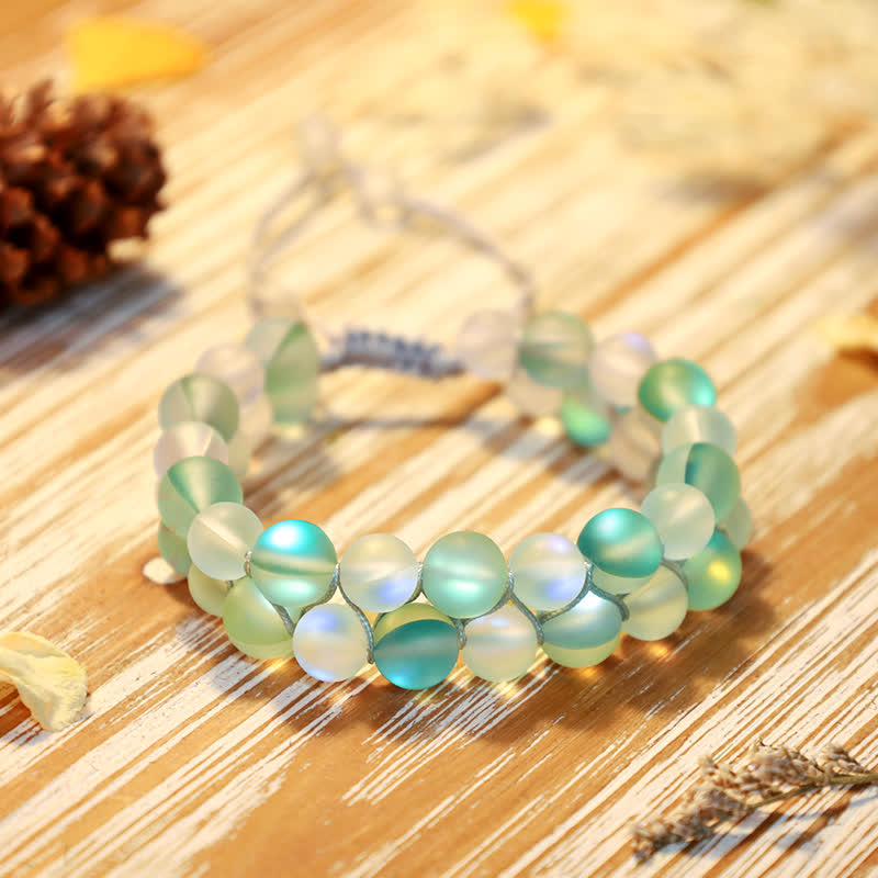 Olivenorma 8mm Double Layer Mermaid Glass Beaded Bracelet - Green - image 0