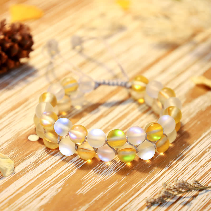 Olivenorma 8mm Double Layer Mermaid Glass Beaded Bracelet - Yellow - image 9