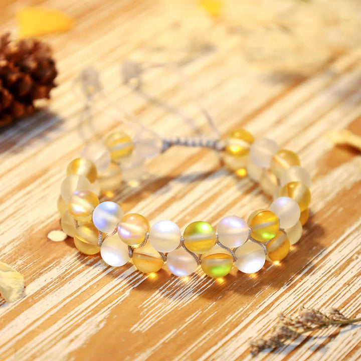 Olivenorma 8mm Double Layer Mermaid Glass Beaded Bracelet - Yellow - image 9