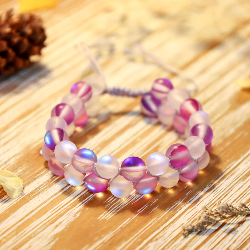 Olivenorma 8mm Double Layer Mermaid Glass Beaded Bracelet - Purple - image 3