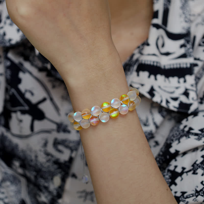 Olivenorma 8mm Double Layer Mermaid Glass Beaded Bracelet - image 11