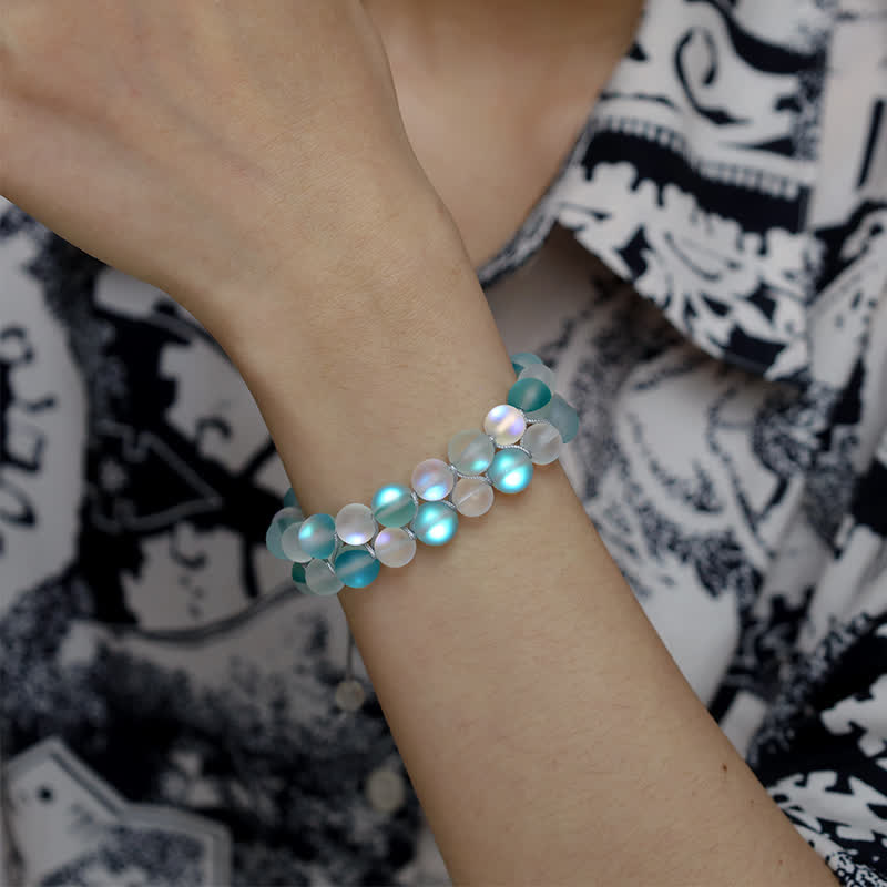 Olivenorma 8mm Double Layer Mermaid Glass Beaded Bracelet - image 8