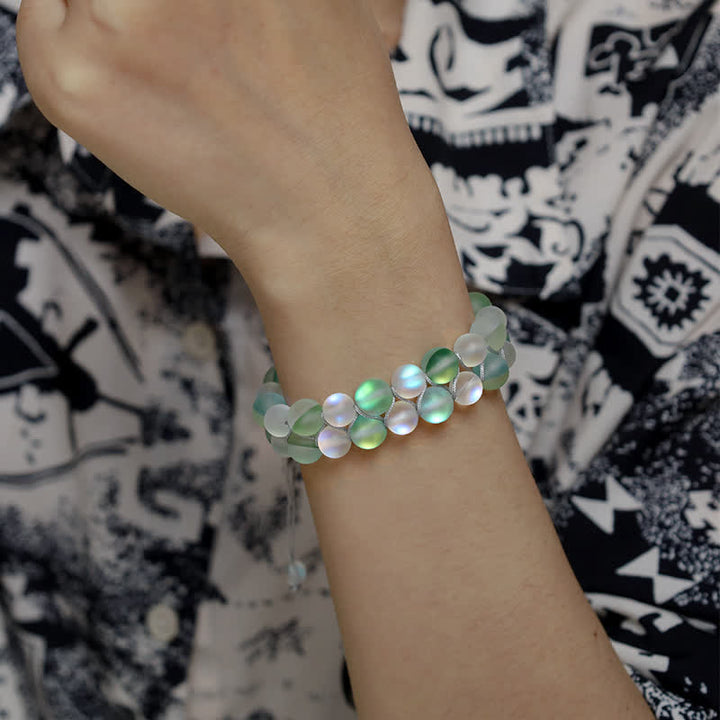 Olivenorma 8mm Double Layer Mermaid Glass Beaded Bracelet - image 2
