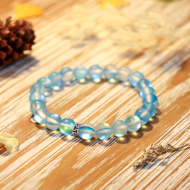 Olivenorma 8mm Mermaid Glass Metal "T" Bead Bracelet - Light Blue - image 8