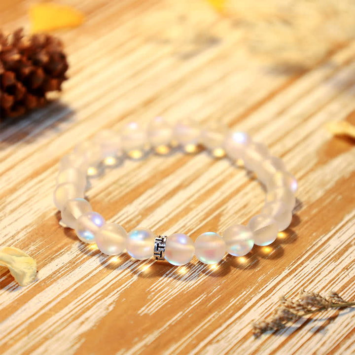 Olivenorma 8mm Mermaid Glass Metal "T" Bead Bracelet - White - image 11