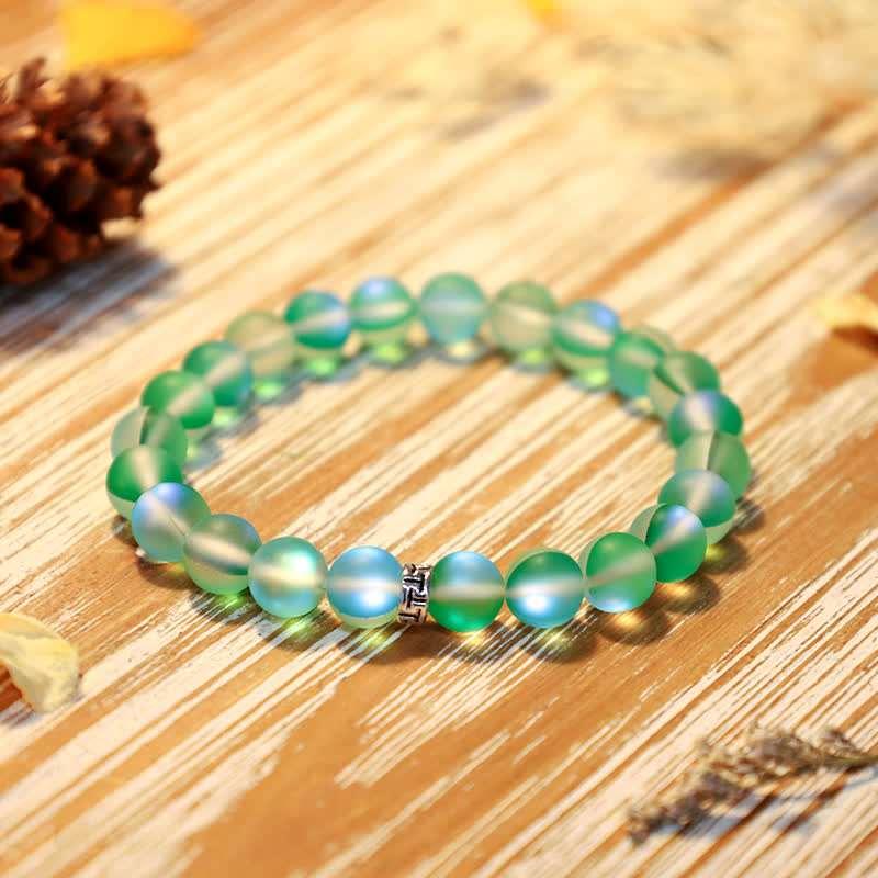 Olivenorma 8mm Mermaid Glass Metal "T" Bead Bracelet - Green - image 4