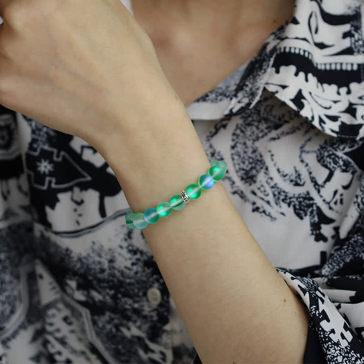 Olivenorma 8mm Mermaid Glass Metal "T" Bead Bracelet - image 7