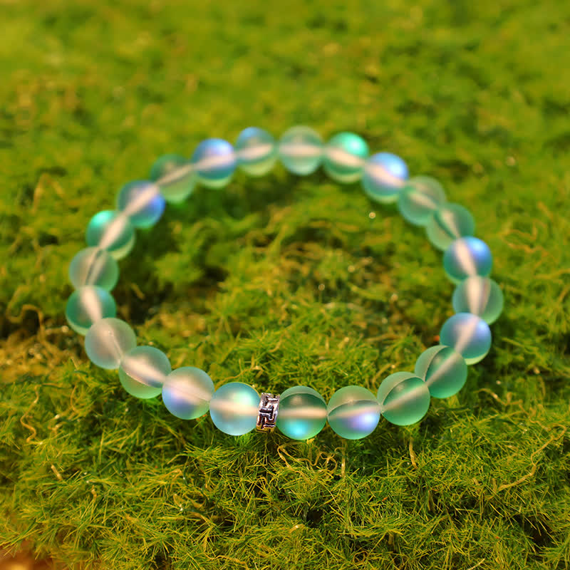 Olivenorma 8mm Mermaid Glass Metal "T" Bead Bracelet - image 6