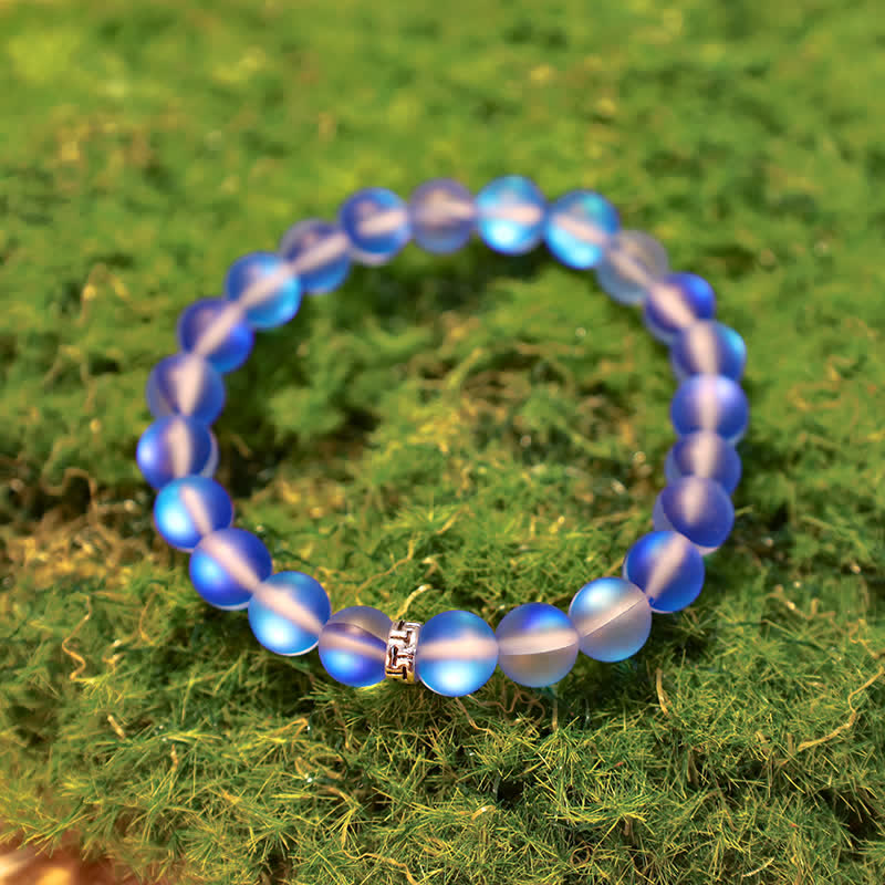 Olivenorma 8mm Mermaid Glass Metal "T" Bead Bracelet - image 2