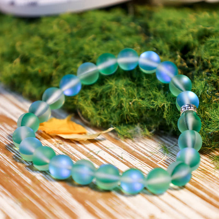 Olivenorma 8mm Mermaid Glass Metal "T" Bead Bracelet - image 5