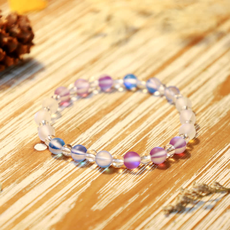 Olivenorma 6mm Mermaid Glass Cat's Eye Stone Beaded Bracelet - Frosted Purple & Blue & White - image 0