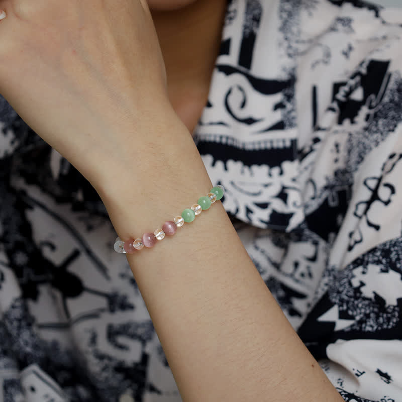 Olivenorma 6mm Mermaid Glass Cat's Eye Stone Beaded Bracelet - image 12