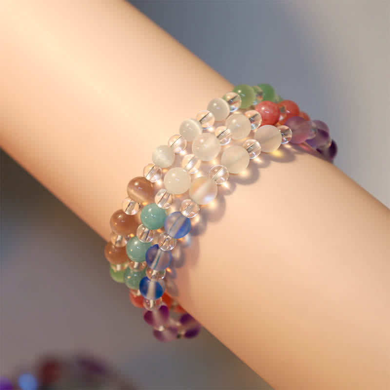 Olivenorma 6mm Mermaid Glass Cat's Eye Stone Beaded Bracelet - image 15