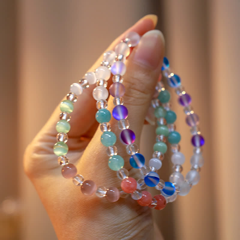 Olivenorma 6mm Mermaid Glass Cat's Eye Stone Beaded Bracelet - image 14