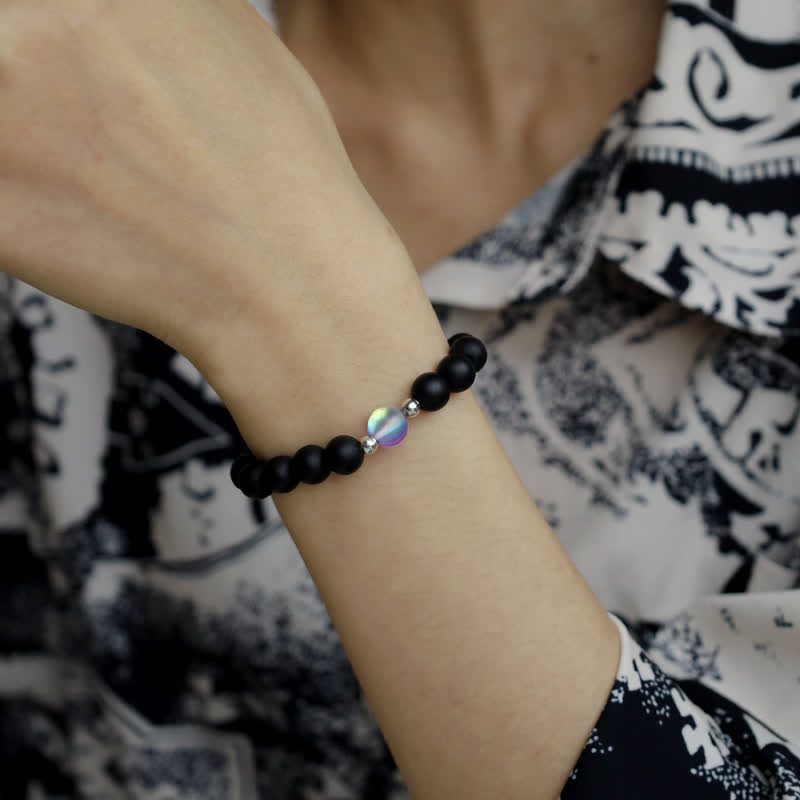 Olivenorma 8mm Mermaid Glass Black Onyx Beaded Bracelet - image 3