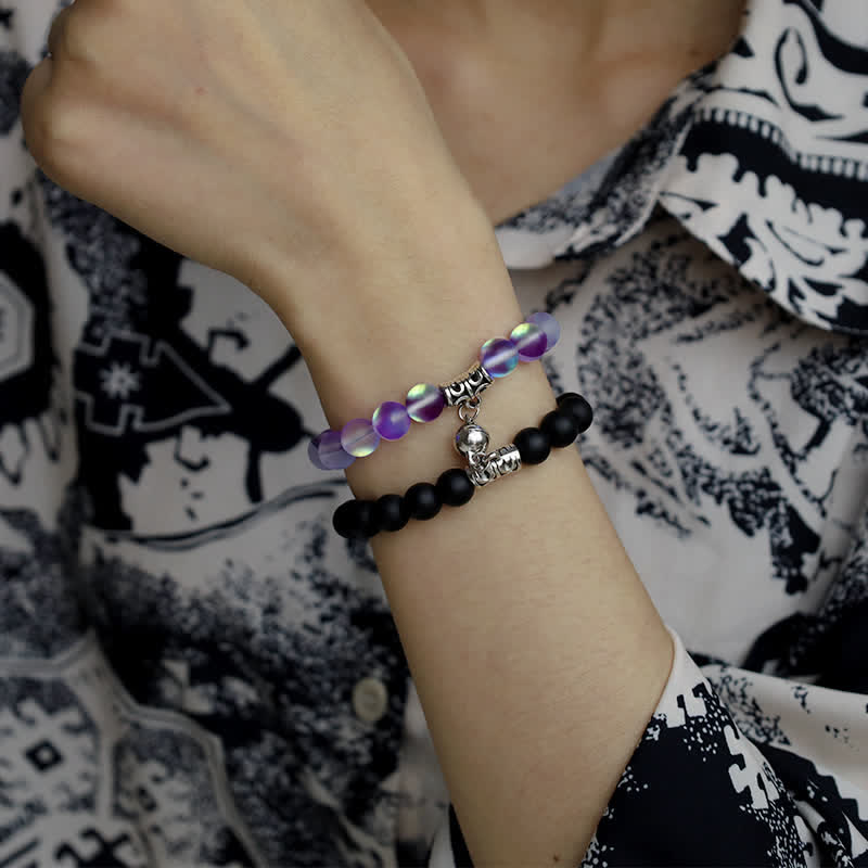 Olivenorma 8mm Mermaid Glass Black Onyx Beaded Bracelet - image 1