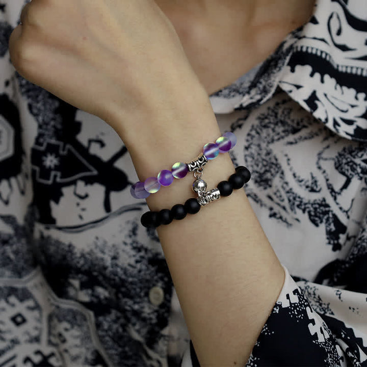 Olivenorma 8mm Mermaid Glass Black Onyx Beaded Bracelet - image 1