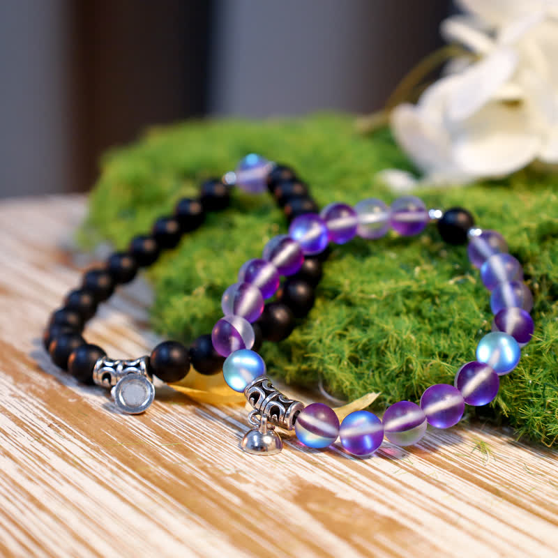 Olivenorma 8mm Mermaid Glass Black Onyx Beaded Bracelet - image 5