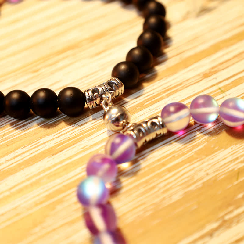Olivenorma 8mm Mermaid Glass Black Onyx Beaded Bracelet - image 7