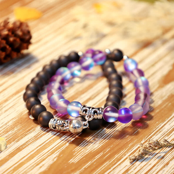 Olivenorma 8mm Mermaid Glass Black Onyx Beaded Bracelet - image 4