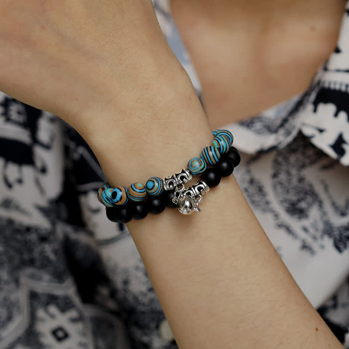 Olivenorma 8mm Blue Malachite Black Onyx Beaded Bracelet - image 1