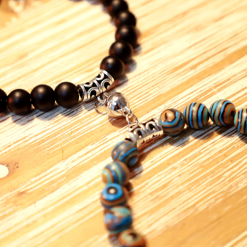 Olivenorma 8mm Blue Malachite Black Onyx Beaded Bracelet - image 7
