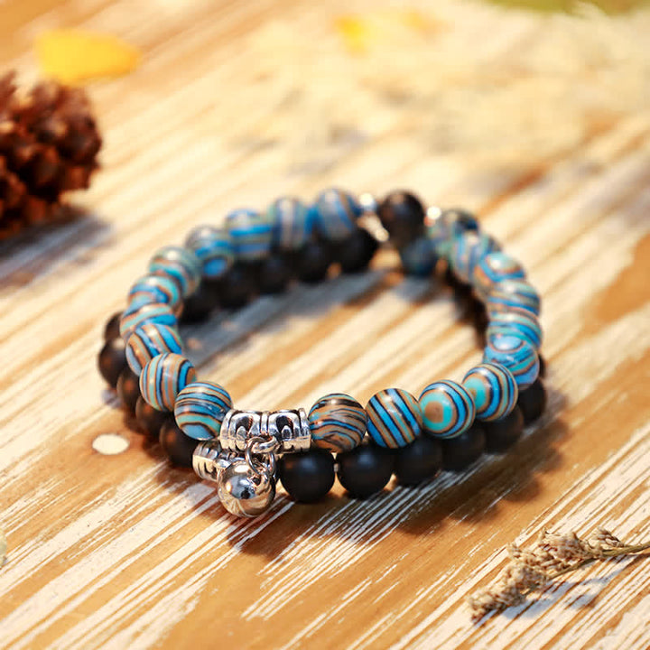 Olivenorma 8mm Blue Malachite Black Onyx Beaded Bracelet - Blue Malachite & Hematite - image 0