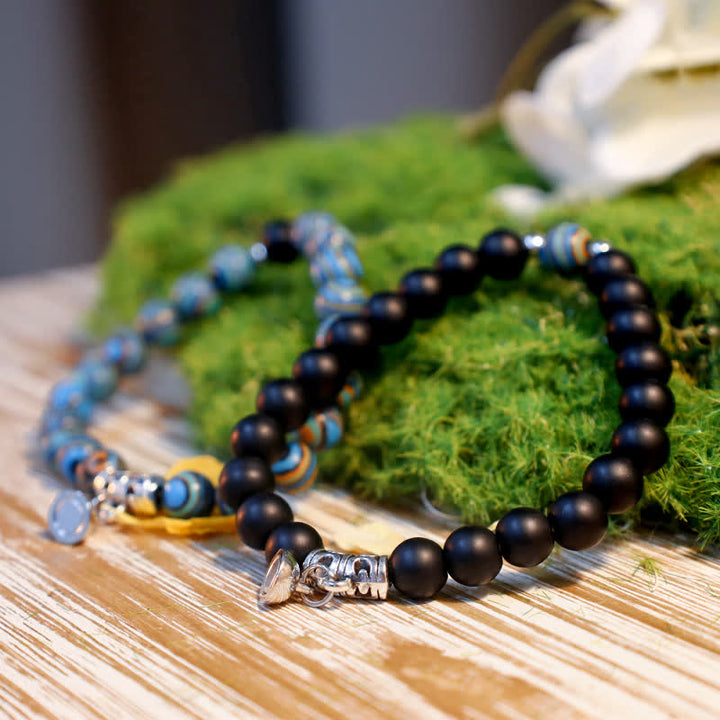 Olivenorma 8mm Blue Malachite Black Onyx Beaded Bracelet - image 5