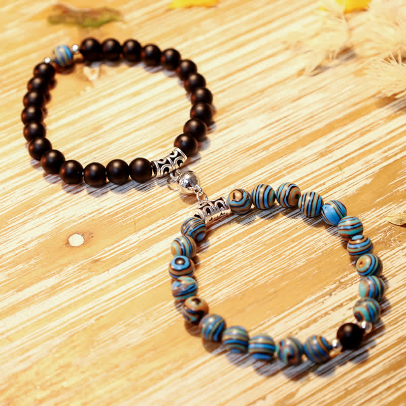 Olivenorma 8mm Blue Malachite Black Onyx Beaded Bracelet - image 4