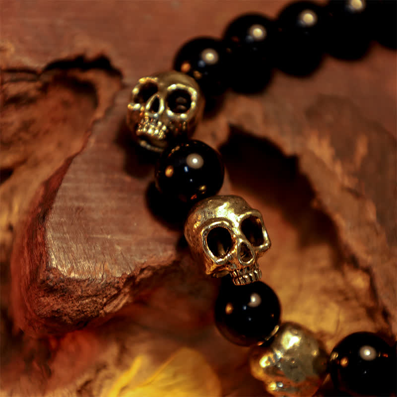 Olivenorma Obsidian Alloy Skull Beaded Adjustable Bracelet - image 2