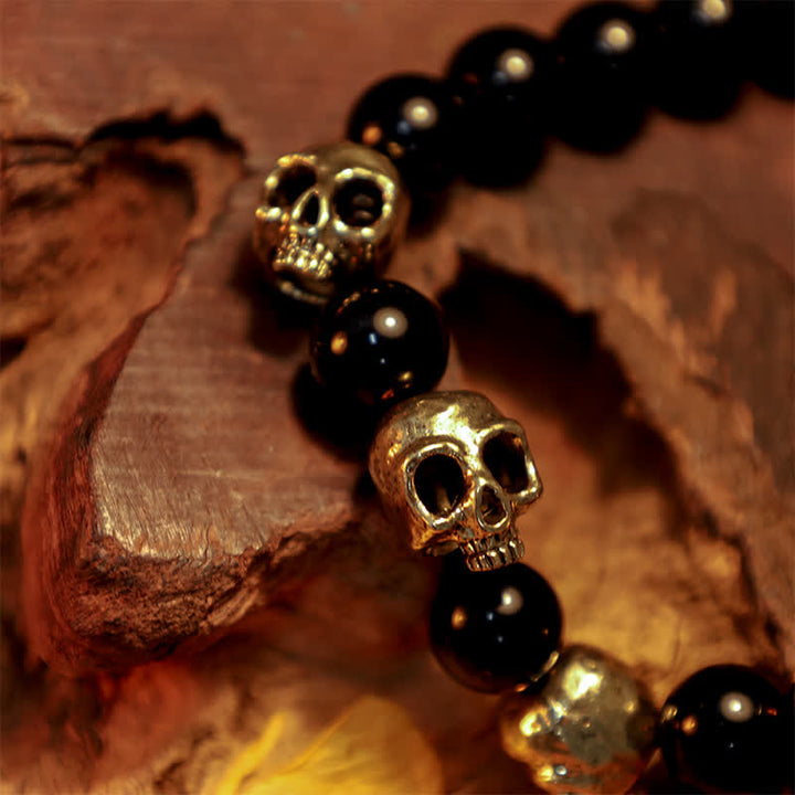 Olivenorma Obsidian Alloy Skull Beaded Adjustable Bracelet - image 2