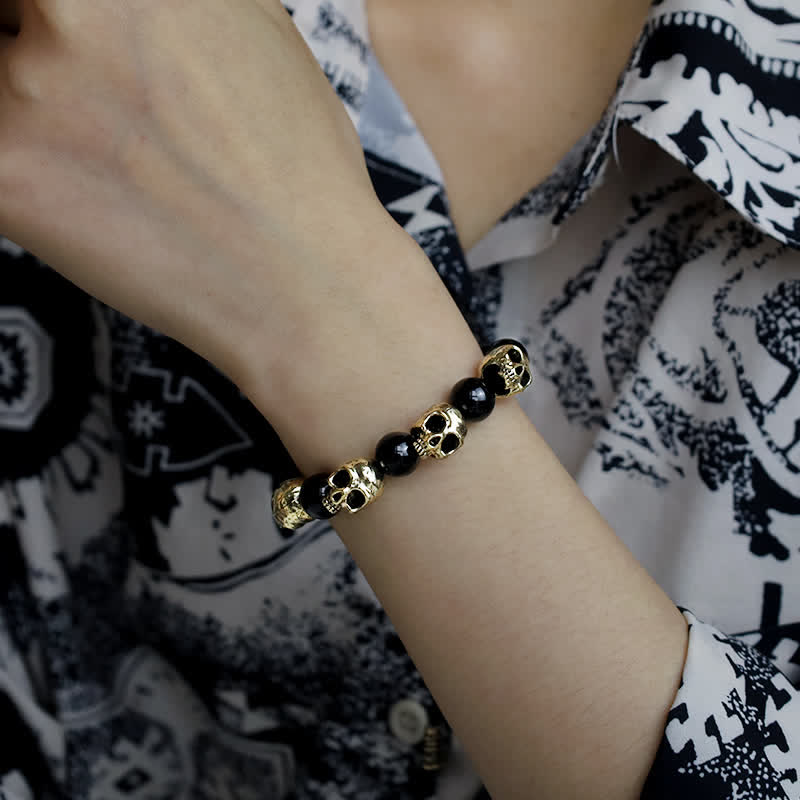 Olivenorma Obsidian Alloy Skull Beaded Adjustable Bracelet - image 1