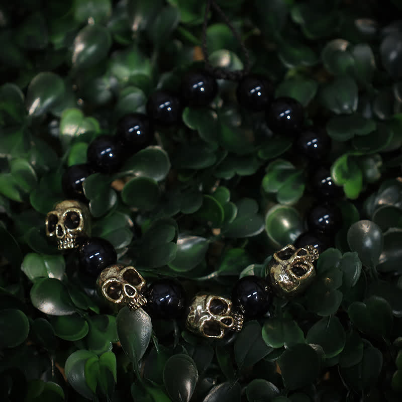 Olivenorma Obsidian Alloy Skull Beaded Adjustable Bracelet - image 4