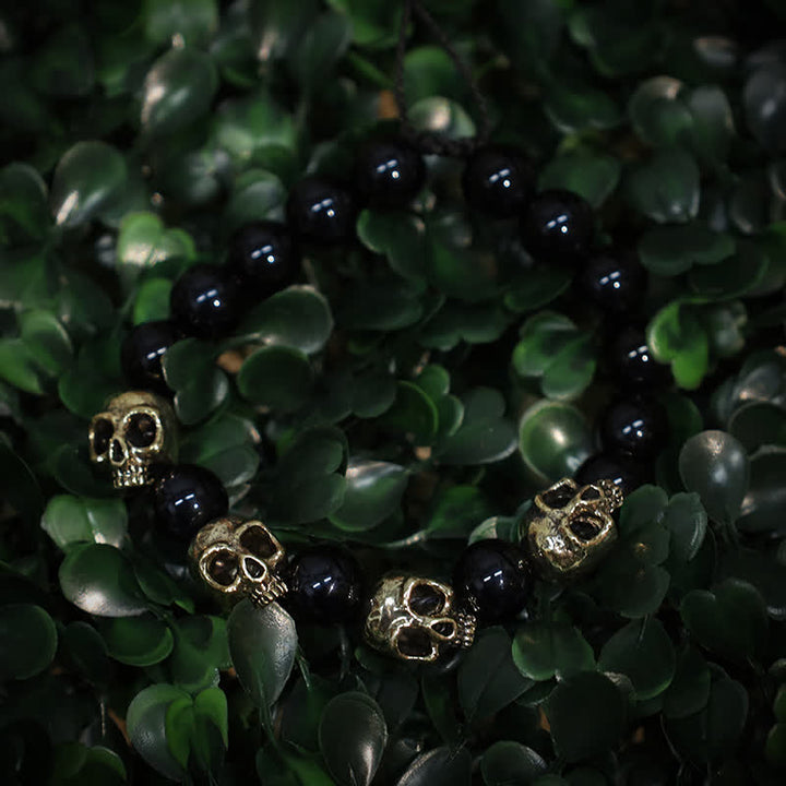 Olivenorma Obsidian Alloy Skull Beaded Adjustable Bracelet - image 4