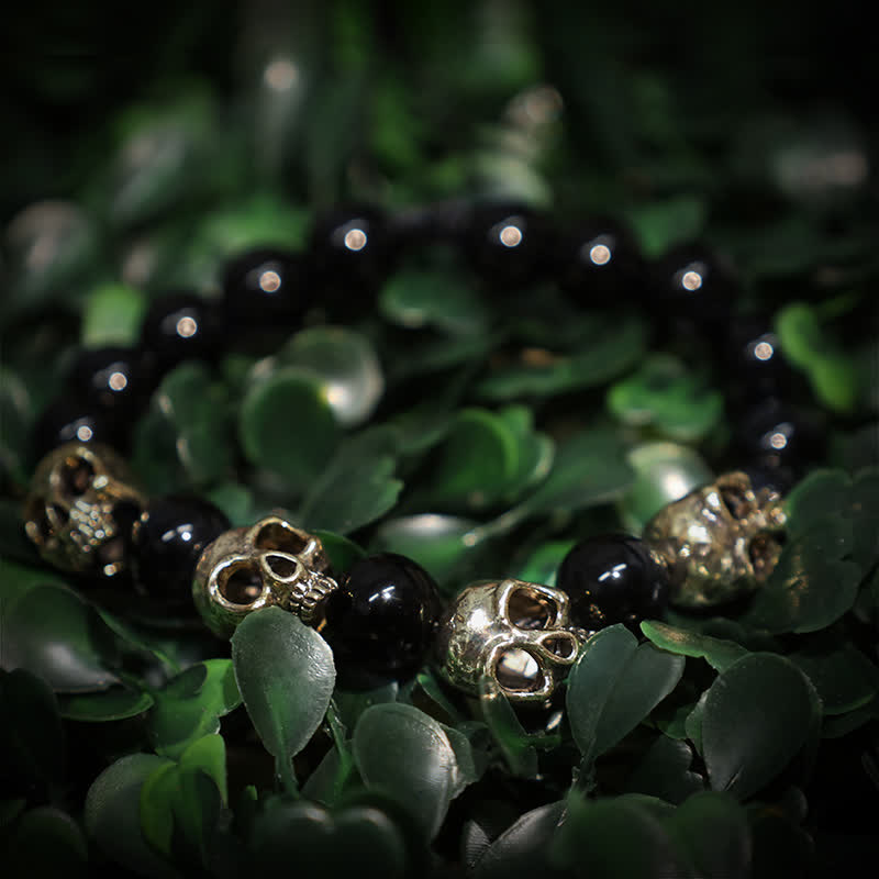 Olivenorma Obsidian Alloy Skull Beaded Adjustable Bracelet - image 3