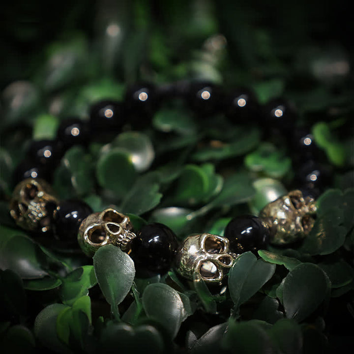 Olivenorma Obsidian Alloy Skull Beaded Adjustable Bracelet - image 3