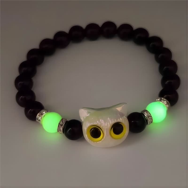 Olivenorma 1pcs Luminous Cute Cat Design Pendant Beaded Bracelet - Green Light & White Cat - image 6
