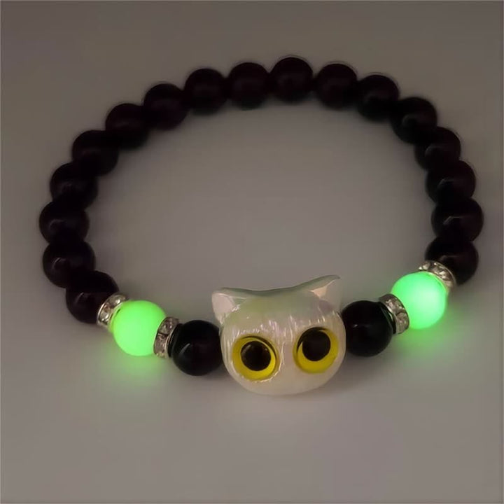 Olivenorma 1pcs Luminous Cute Cat Design Pendant Beaded Bracelet - Green Light & White Cat - image 6