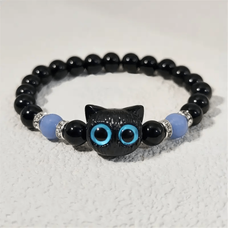 Olivenorma 1pcs Luminous Cute Cat Design Pendant Beaded Bracelet - image 2