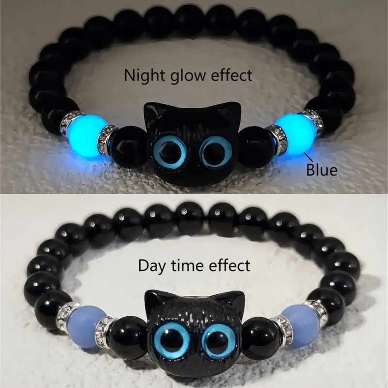 Olivenorma 1pcs Luminous Cute Cat Design Pendant Beaded Bracelet - image 3