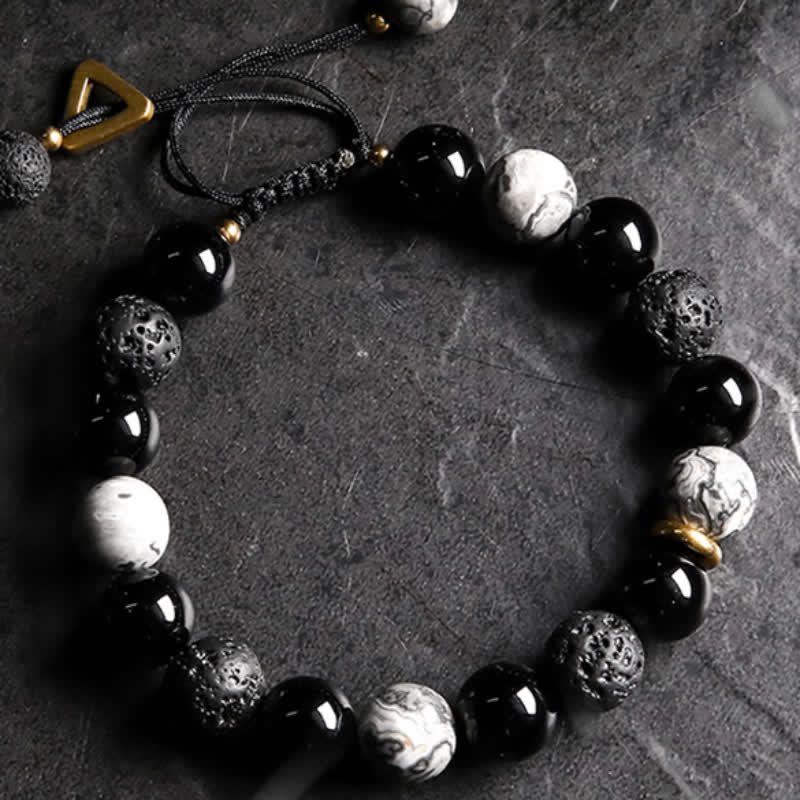 Olivenorma 10mm Grey Jasper Obsidian Lava Stone Beaded Men Bracelet - image 5