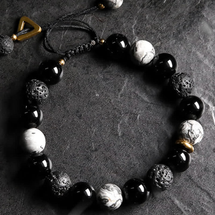 Olivenorma 10mm Grey Jasper Obsidian Lava Stone Beaded Men Bracelet - image 5