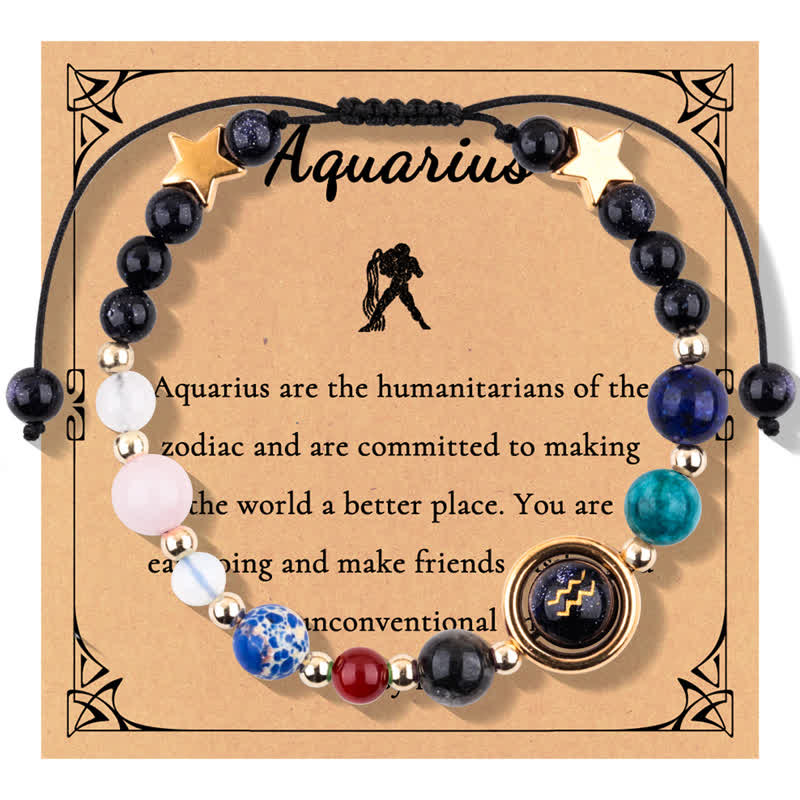 Olivenorma Blue Sandstone Natural Stone Beaded Zodiac Bracelet - Aquarius - image 20