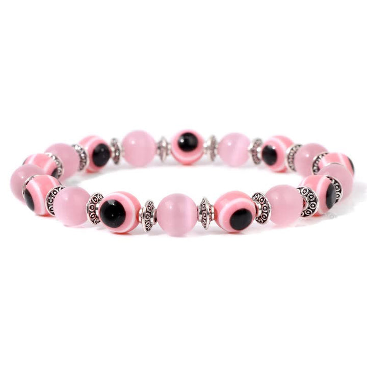 Olivenorma Evil Eye Natural Stone Beads Bracelet - Pink Cat's Eye Stone - image 1