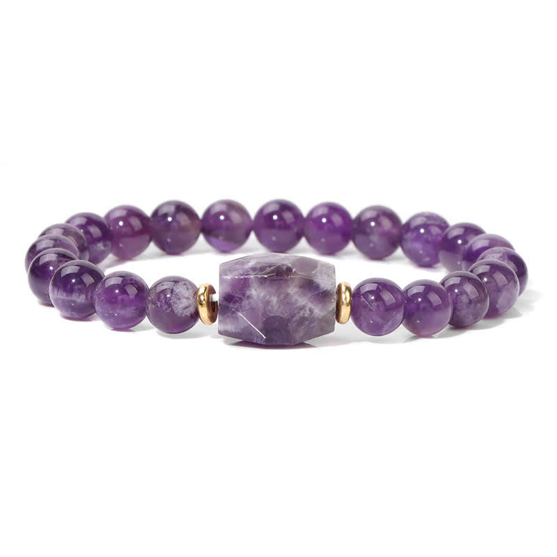 Olivenorma Natural Stone Beaded Square Faceted Pendant Bracelet - Amethyst - image 2